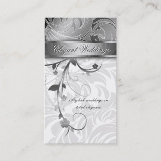 Carte De Visite Argent élégant de feuille florale de wedding