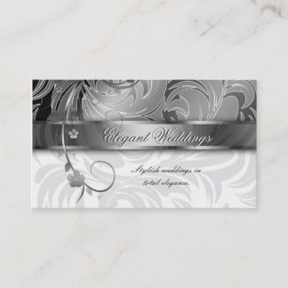 Carte De Visite Argent élégant de feuille florale d'organisateur