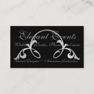 Carte De Visite "Argent fleuri sur noir"