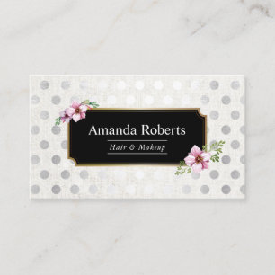 Carte De Visite Argent floral élégant de coiffeur de maquilleur
