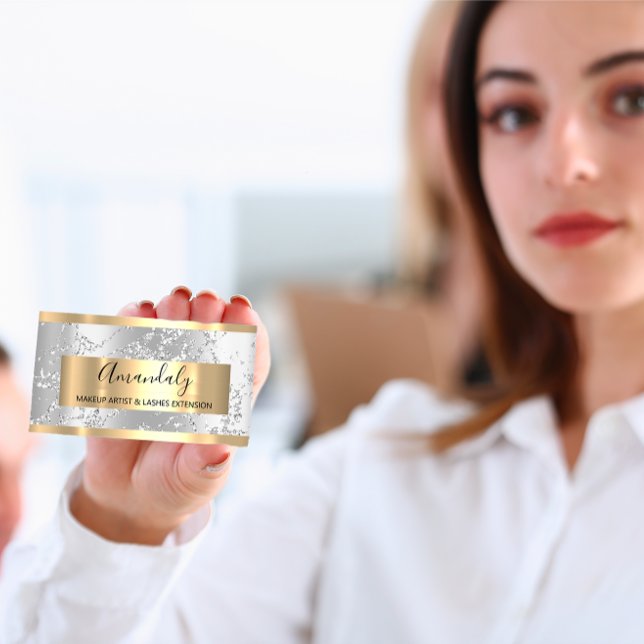 Carte De Visite Argent Gris Gris Marbre Beauté Boutique Gris (Silver Strokes Marble Beauty Shop Gray Grey Business Card)