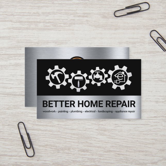 Carte De Visite Argent Handyman Outils Sprocket (Devant/Arrière en situation)