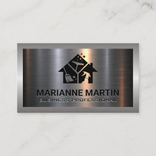Carte De Visite Argent métallique en aluminium brossé   Icônes de 