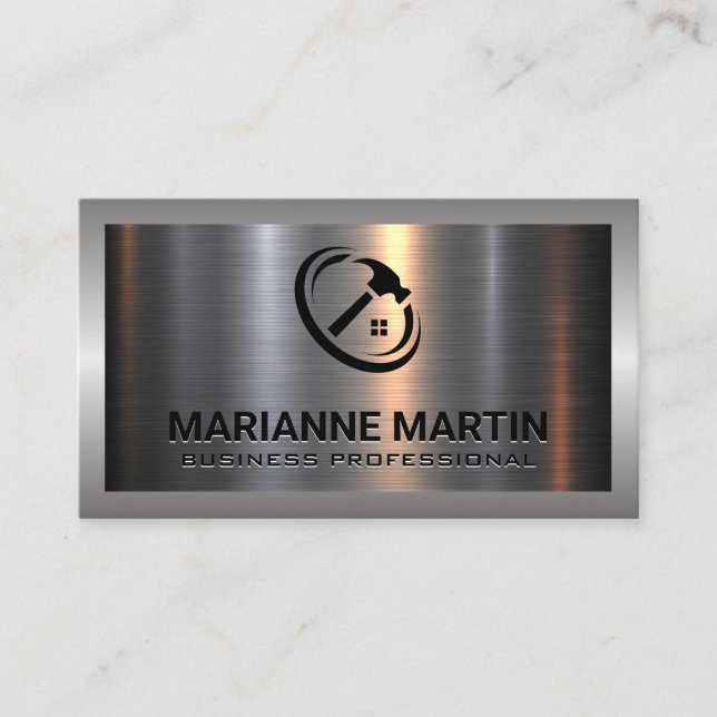 Carte De Visite Argent métallique en aluminium brossé | Logo de co (Devant)