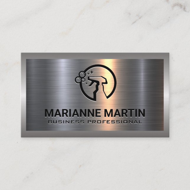 Carte De Visite Argent métallique en aluminium brossé | Logo de la (Devant)