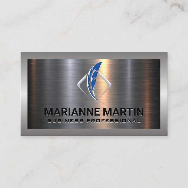 Carte De Visite Argent métallique en aluminium brossé | Logo en pl (Devant)