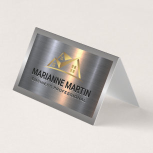 Carte De Visite Argent métallique en aluminium brossé   Logo Gold 