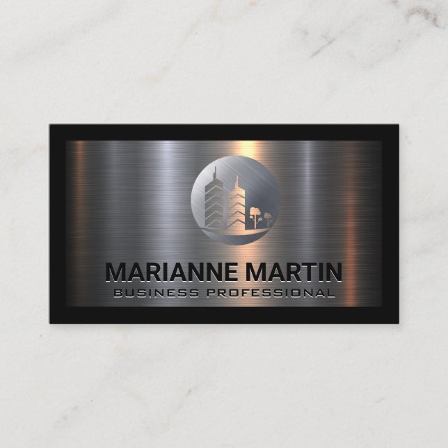 Carte De Visite Argent métallique en aluminium | Logo du bâtiment  (Devant)