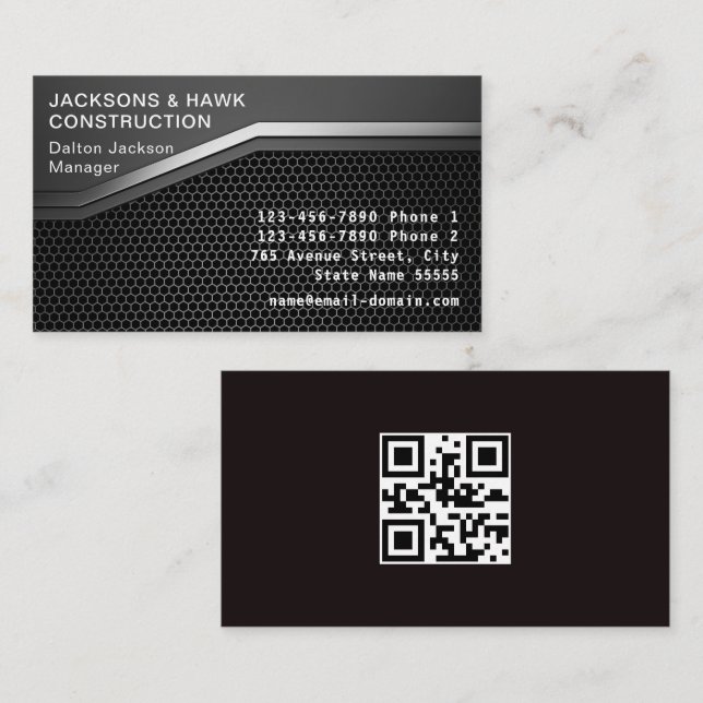 Carte De Visite Argent Métallique Moderne Look Simple Construction (Devant / Derrière)