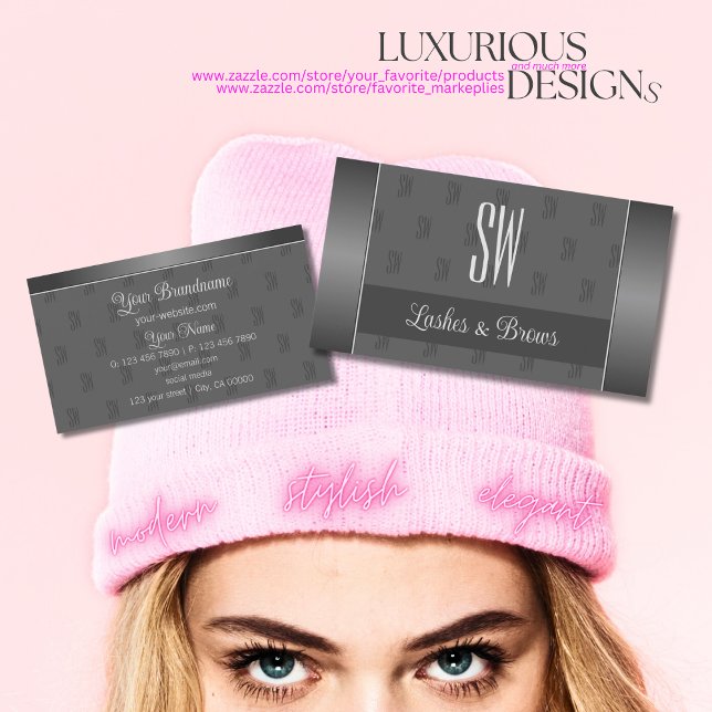 Carte De Visite Argent moderne et gris avec Monogram Professional (Créateur téléchargé)