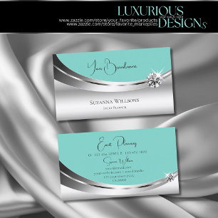 Carte De Visite Argent noble et Turquoise avec élégant diamant éti