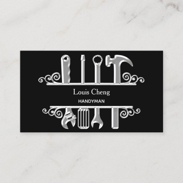 Carte De Visite Argent noir outillage ménagère (Devant)