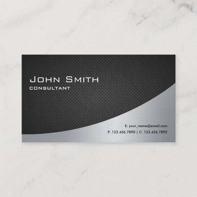 Carte De Visite Argent noir simple moderne élégant professionnel (Devant)