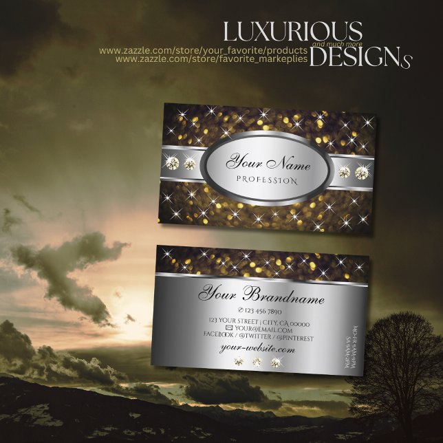 Carte De Visite Argent Parties scintillant Or Étoiles Étoiles Diam (Créateur téléchargé)