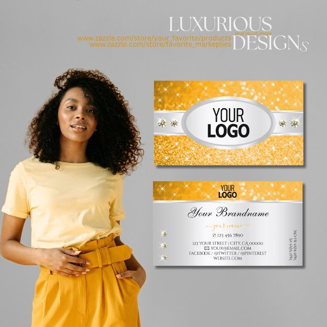 Carte De Visite Argent Parties scintillant orange étincelante Diam (Créateur téléchargé)