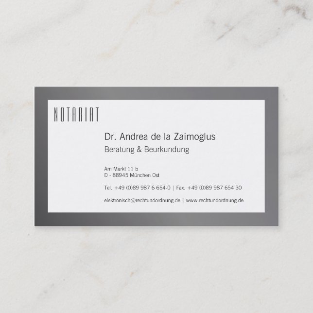 Carte de visite argent pour notaire (Devant)