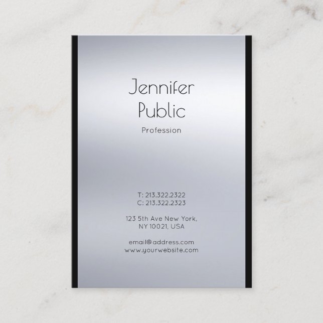Carte De Visite Argent professionnel Glam élégant moderne Luxe (Devant)