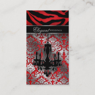 Carte De Visite Argent rouge V de lustre d'organisateur de mariage