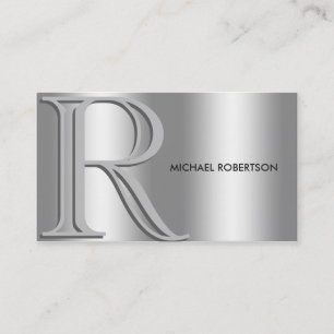 Carte De Visite Argent simple et élégant sur monogramme argenté