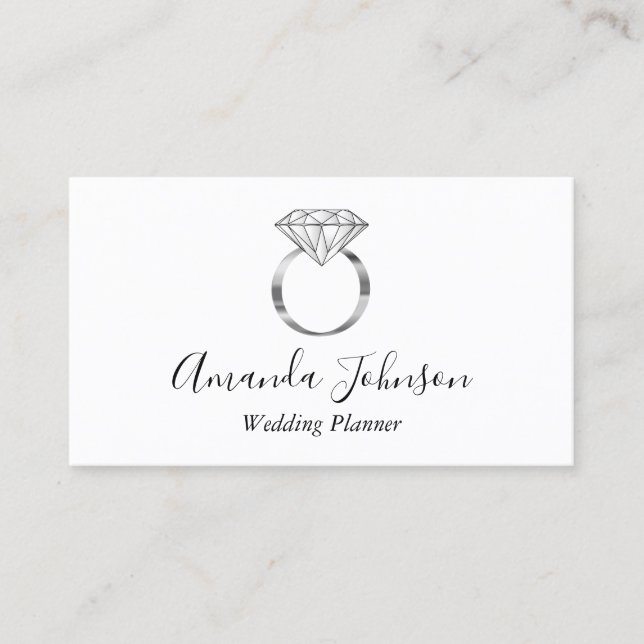 Carte De Visite Argent Wedding planner de bague diamant personnali (Devant)