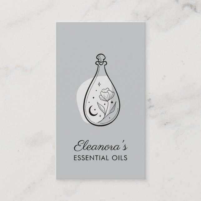 Carte De Visite Aromathérapie Élégante Gris Essential Oils (Devant)