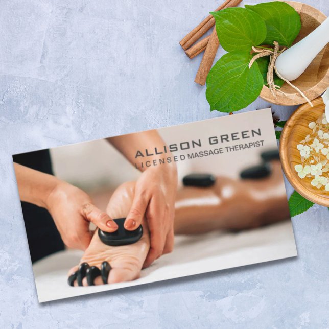 Carte De Visite Aromathérapiste Hot Stone Massage Salon (Aromatherapy Therapist Hot Stone Massage Salon Business Card)