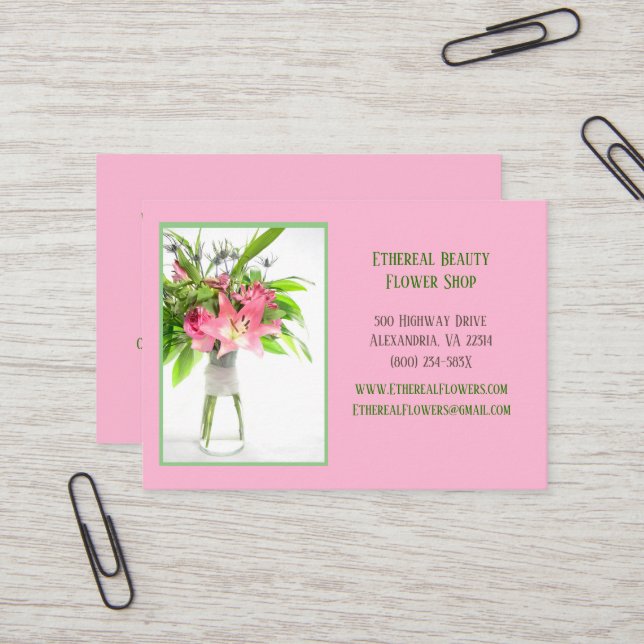 Carte De Visite Arrangement de fleurs rose (Devant/Arrière en situation)