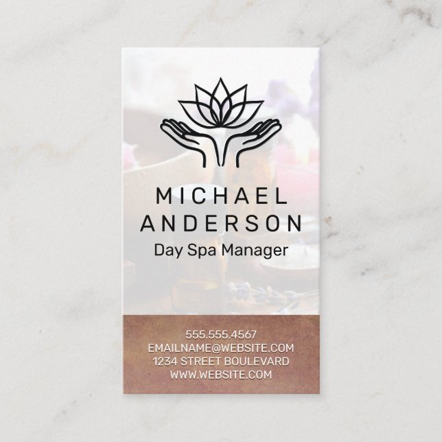 Carte De Visite Arrière - plan bambou | Icône Lotus des mains de g (Devant)