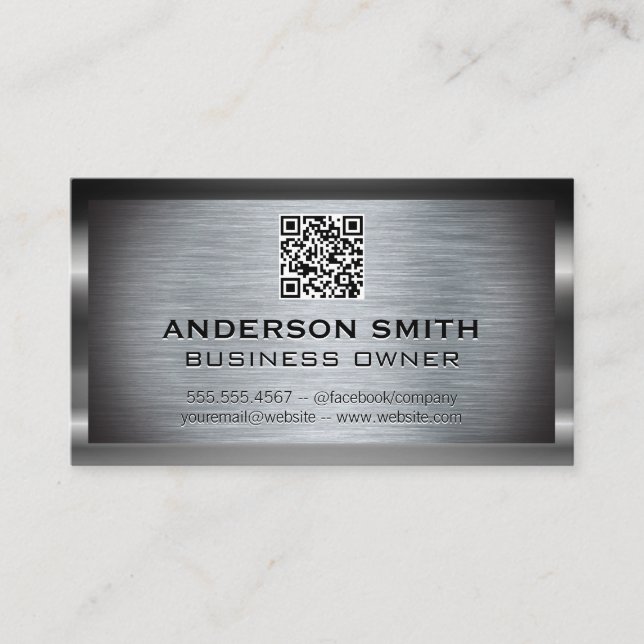 Carte De Visite Arrière - plan brossé métallique | Code QR (Devant)