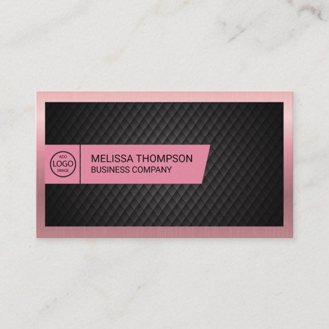 Carte De Visite Arrière - plan de carreaux noirs | Bordure métalli (Devant)