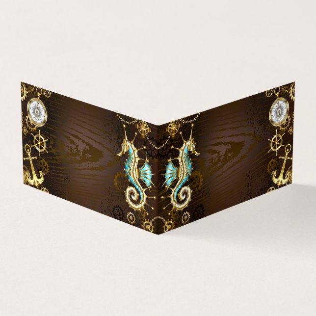 Carte De Visite Arrière - plan en bois avec cheval de mer mécaniqu (Extérieur)