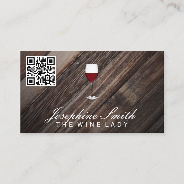 Carte De Visite Arrière - plan en bois | Vin | Code QR (Devant)