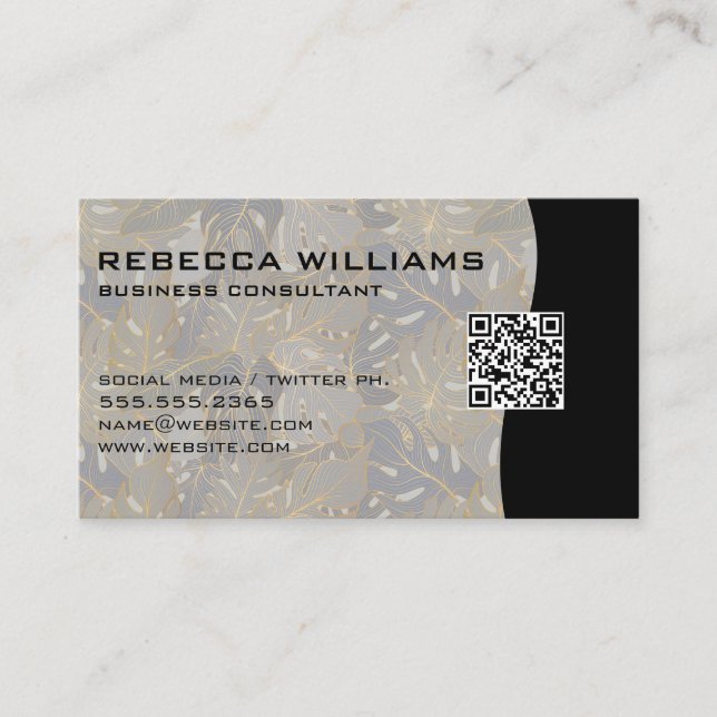 Carte De Visite Arrière - plan Feuille Palm | Code QR (Devant)