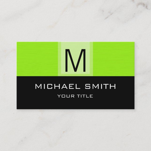 Carte De Visite Arrière - plan Monogram Modern Black & Lime (Devant)