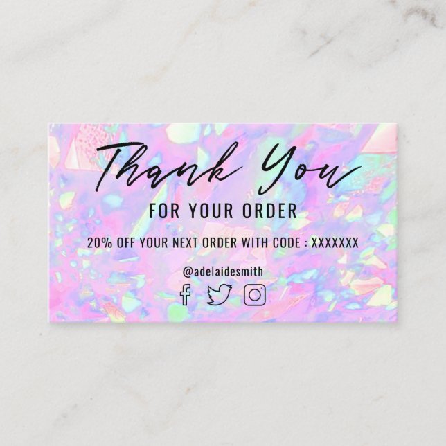 Carte De Visite arrière - plan opal rose merci (Devant)