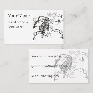 Carte De Visite Art à l'encre de Tigre rôdant & Papillon
