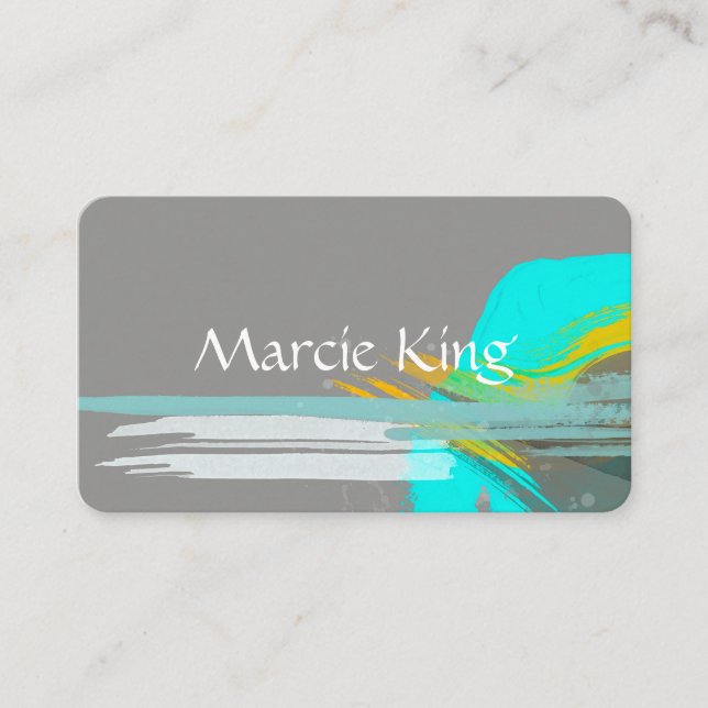 Carte De Visite art abstrait moderne chic turquoise sur gris (Devant)