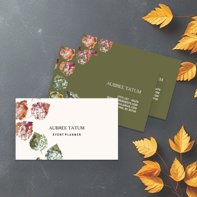 Carte De Visite Art aquarelle rustique Feuilles d'automne (Créateur téléchargé)