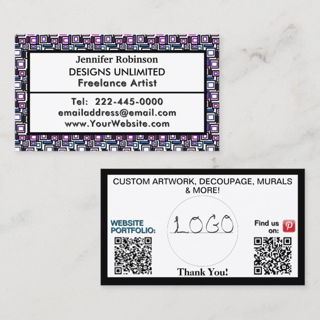 Carte De Visite Art Business QR Code Logo TOUTE ENTREPRISE (Devant / Derrière)