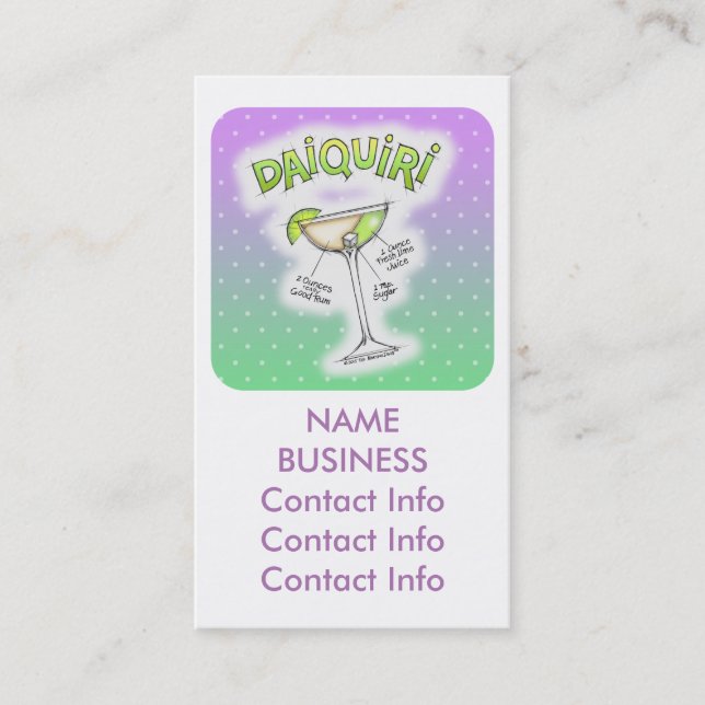 CARTE DE VISITE ART DE COCKTAIL DE RECETTE DE DAIQUIRI (Devant)