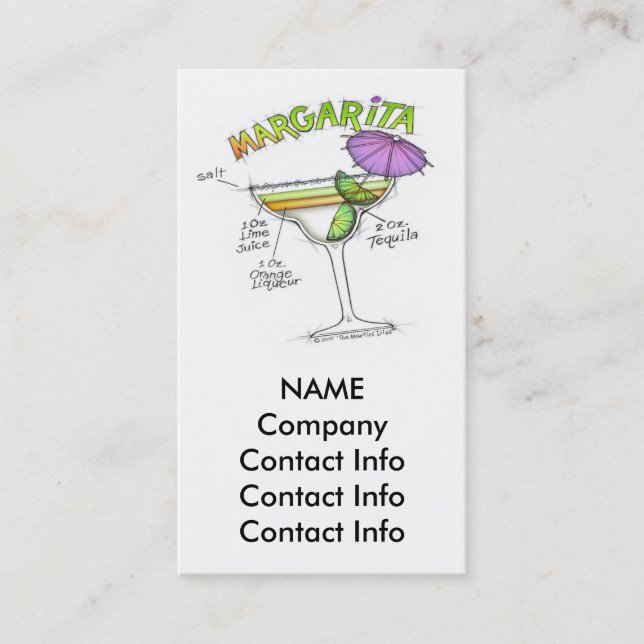 CARTE DE VISITE ART DE COCKTAIL DE RECETTE DE MARGARITA (Devant)