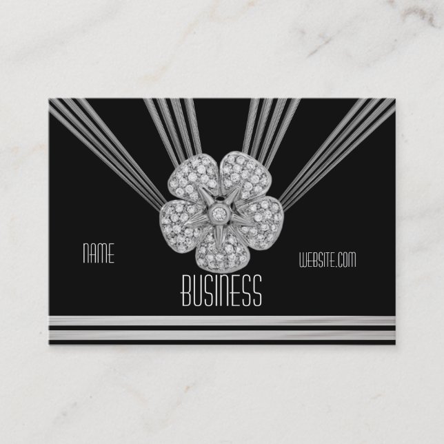 Carte de visite Art Déco Bijou Diamant Rayure Noir (Devant)