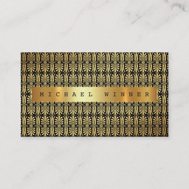 Carte De Visite Art Déco Black Glam Ornement Vip Golden Foil (Devant)