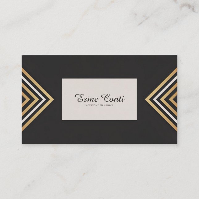 Carte De Visite Art Déco Chevron Or Moderne Géométrique Noir (Devant)