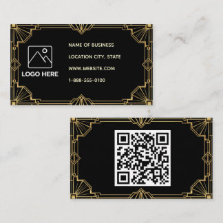 Carte de visite Art Déco Code QR Or Noir