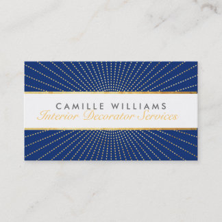 Carte De Visite ART DECO élégant solaire or motif marine bleu mari