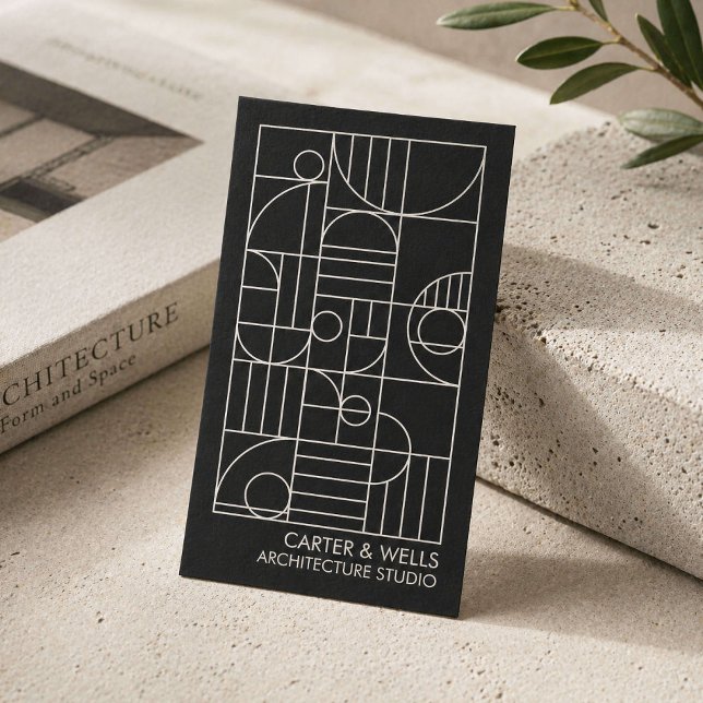 Carte De Visite Art Déco Moderne Architecte Géométrique Noir/Gris (Créateur téléchargé)
