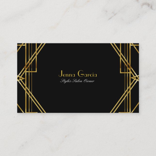Carte de visite Art Déco noir et or Glamour Chic (Devant)