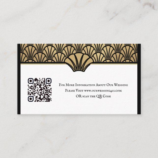 Carte De Visite Art Déco QR Code Information Black Gold Mariage (Devant)