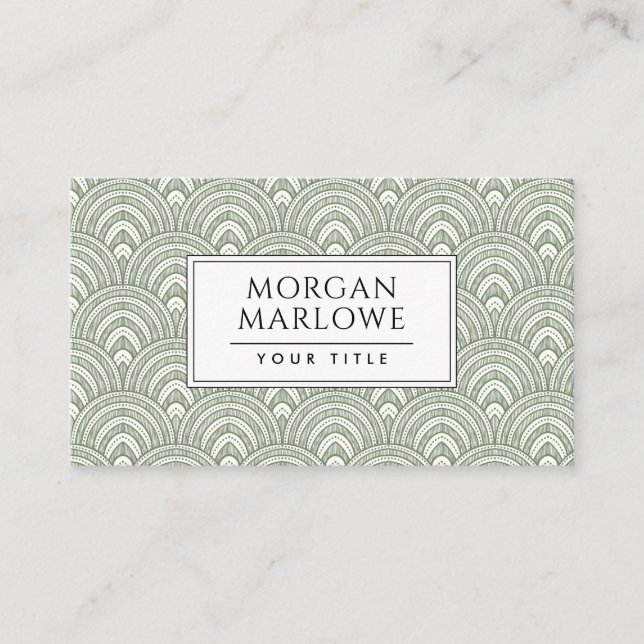 Carte De Visite Art Déco Vert Sauge Géométrique  (Devant)